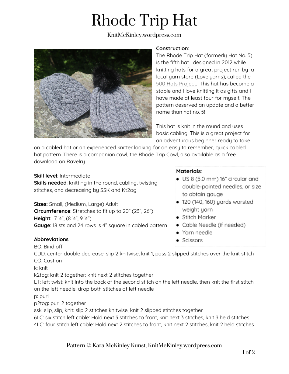 Rhode Trip Hat Knitting Pattern Download Printable PDF | Templateroller