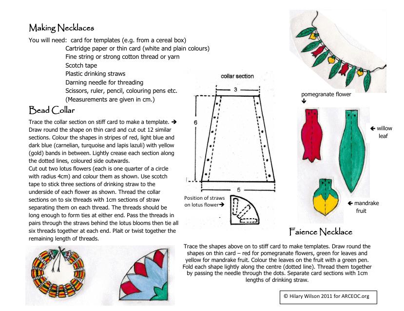 Pattern for faience necklace bead collar