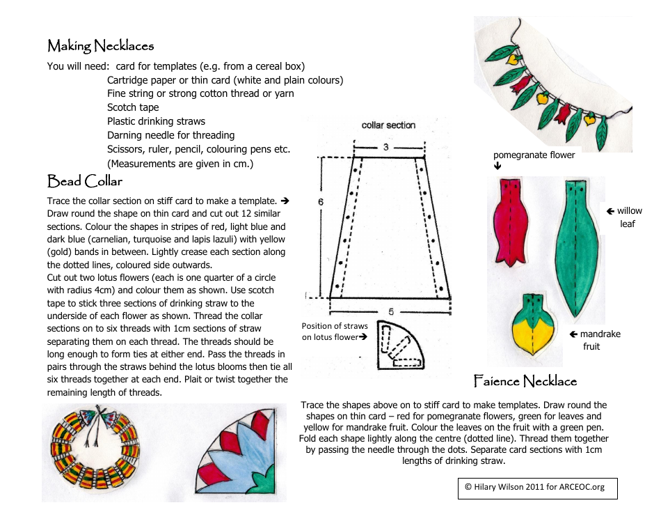 Pattern for faience necklace bead collar