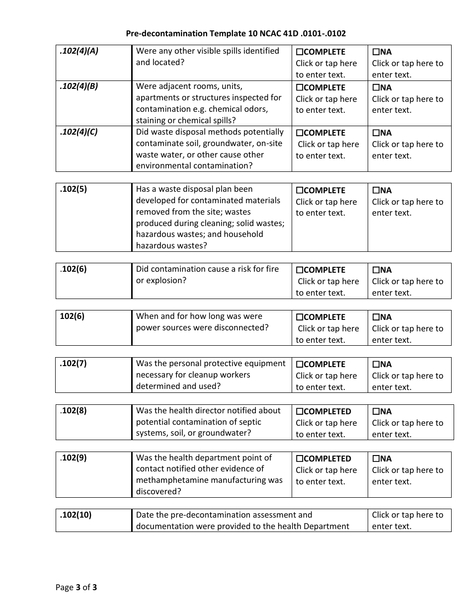 Pre-decontamination Template - North Carolina, Page 3