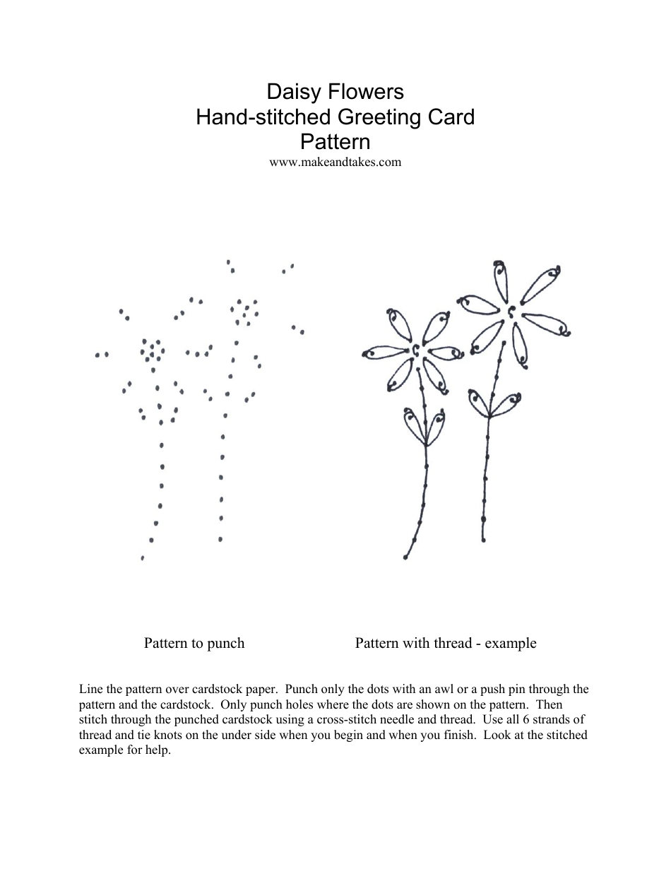 Daisy Flowers HandStitched Greeting Card Pattern Download Printable