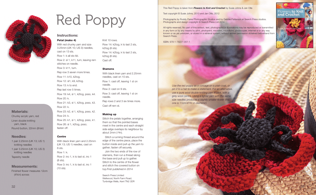 Red Poppy Crochet Pattern - Downloadable Template