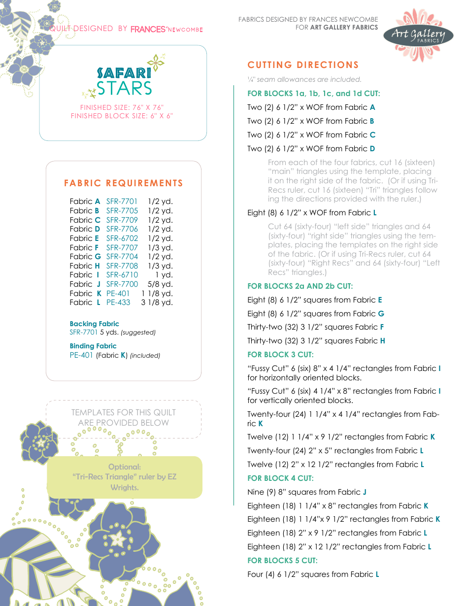 Safari Stars Quilt Pattern Templates, Page 3