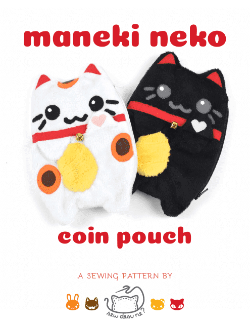 Maneki Neko Coin Pouch Sewing Pattern Templates