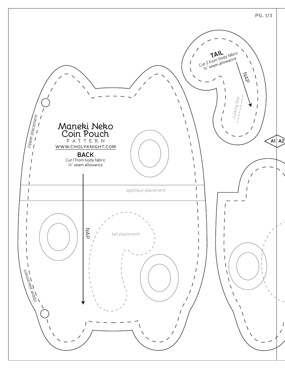 Maneki Neko Coin Pouch Sewing Pattern Templates, Page 13