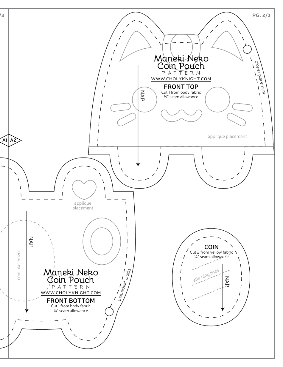 Maneki Neko Coin Pouch Sewing Pattern Templates, Page 14