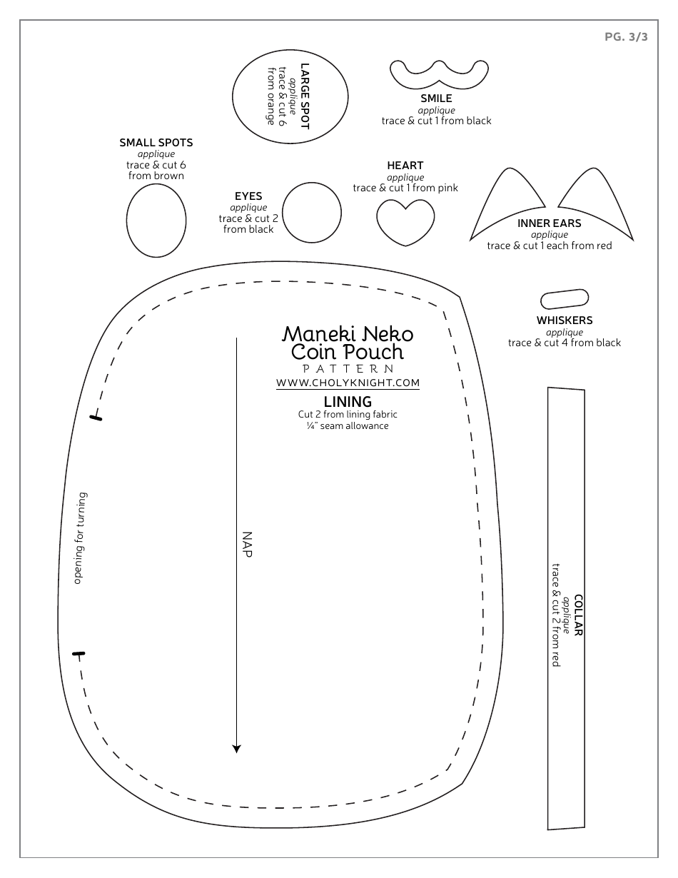 Maneki Neko Coin Pouch Sewing Pattern Templates, Page 15