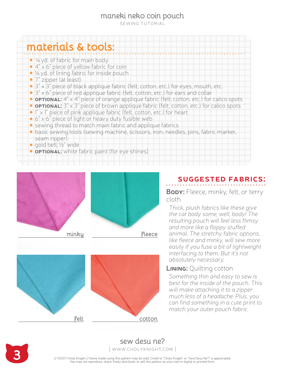 Maneki Neko Coin Pouch Sewing Pattern Templates, Page 3