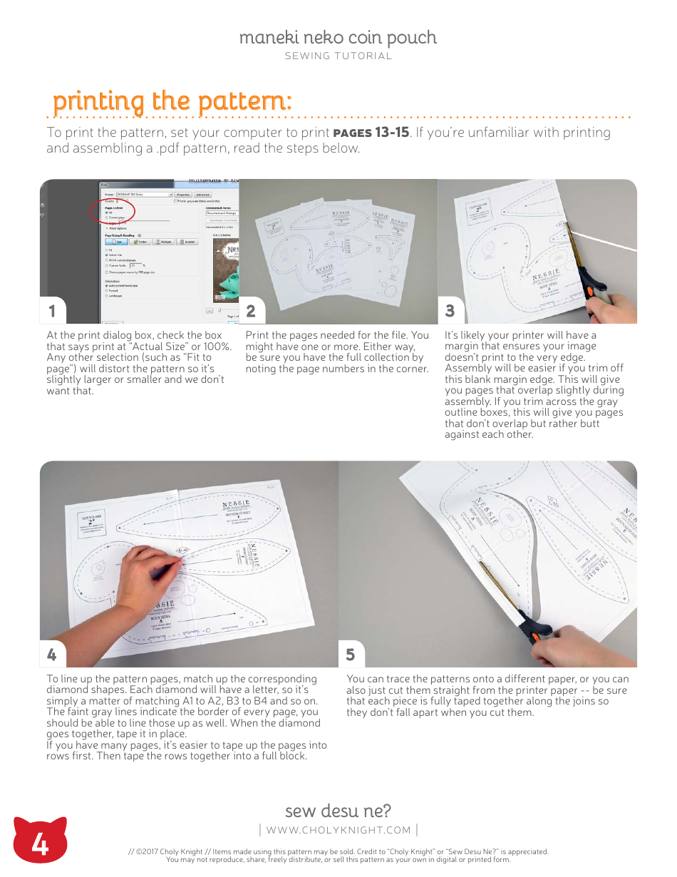 Maneki Neko Coin Pouch Sewing Pattern Templates, Page 4