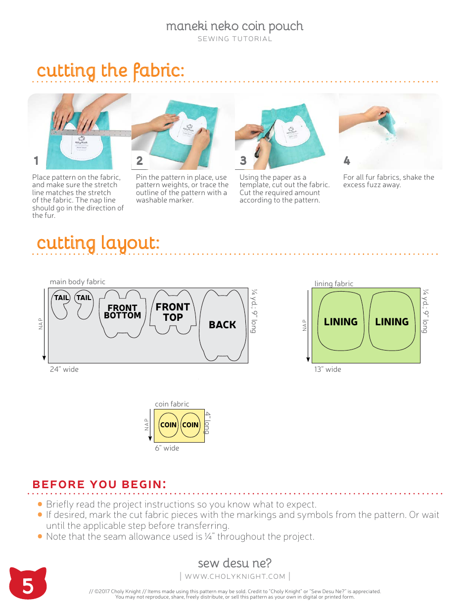 Maneki Neko Coin Pouch Sewing Pattern Templates, Page 5
