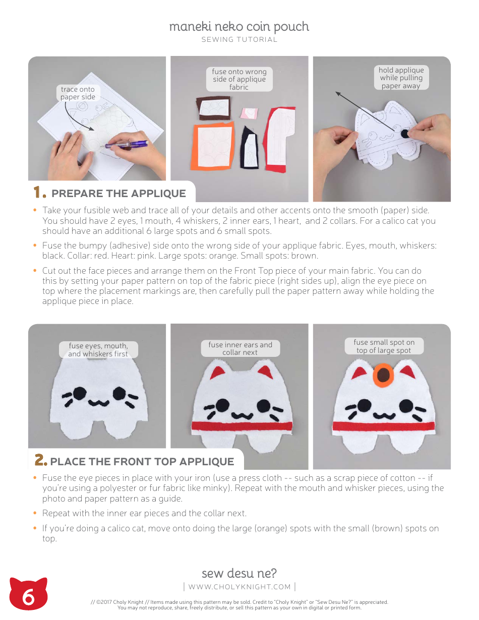 Maneki Neko Coin Pouch Sewing Pattern Templates, Page 6
