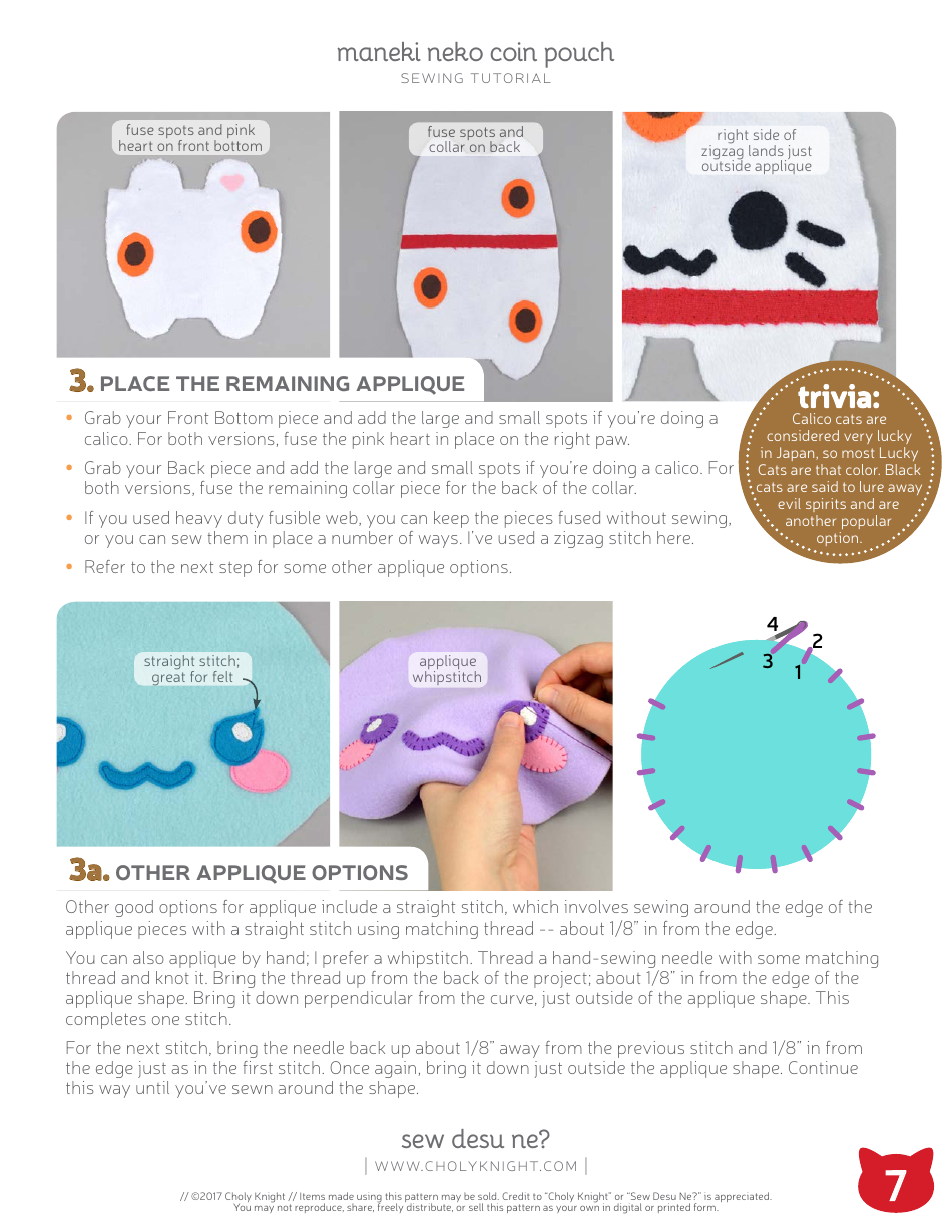 Maneki Neko Coin Pouch Sewing Pattern Templates, Page 7
