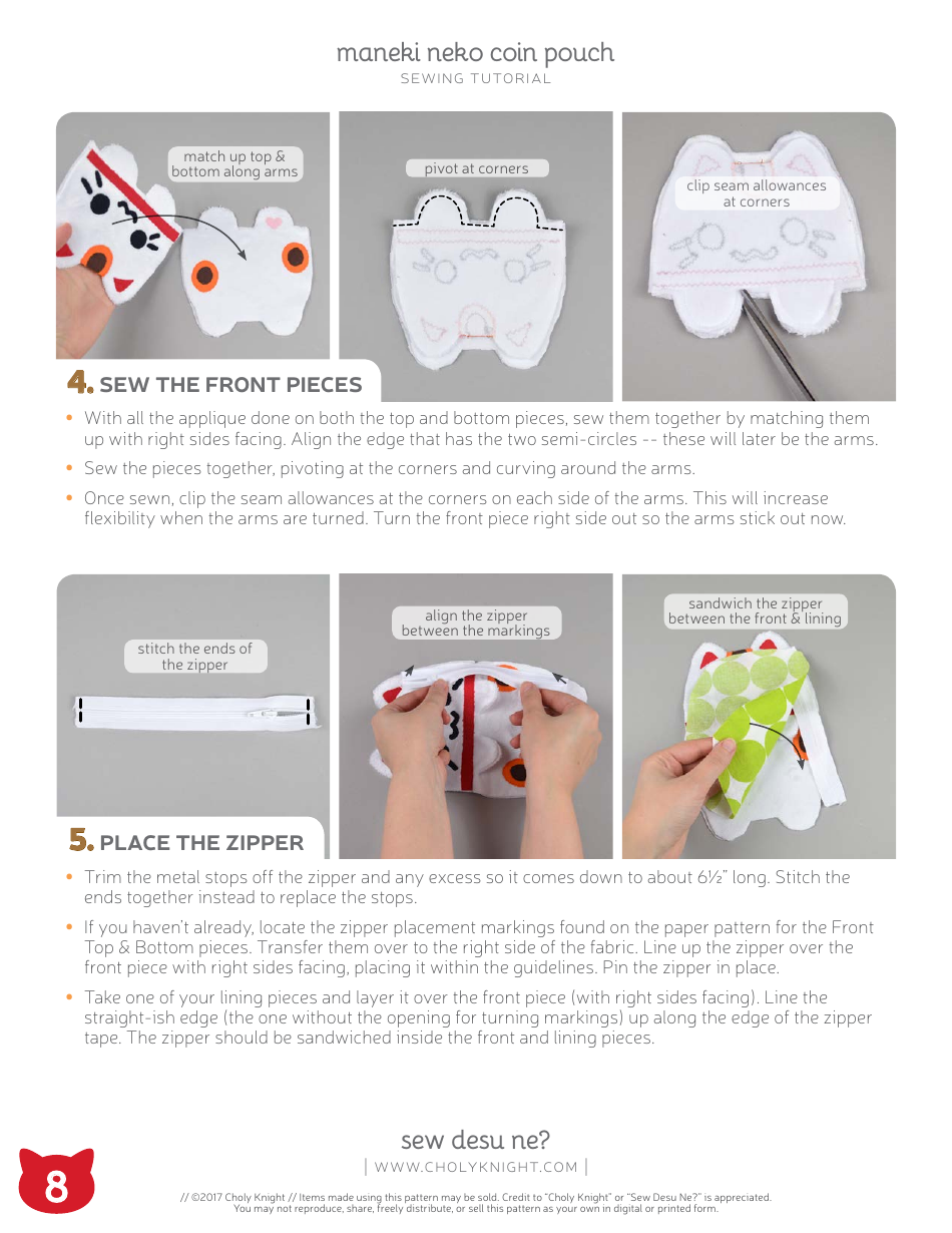 Maneki Neko Coin Pouch Sewing Pattern Templates, Page 8