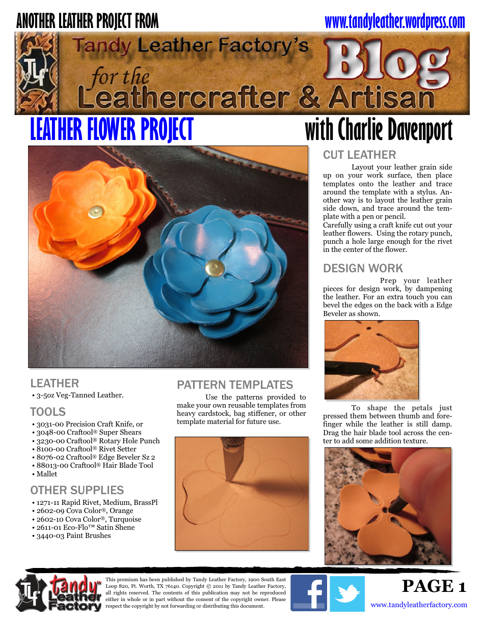 Leather Flower Pattern Template - Variety of templates for making leather flowers