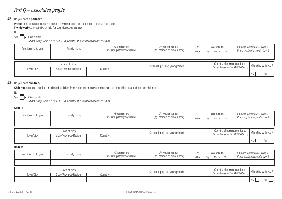 Form 80 Personal Particulars for Assessment Including Character Assessment - Australia, Page 12
