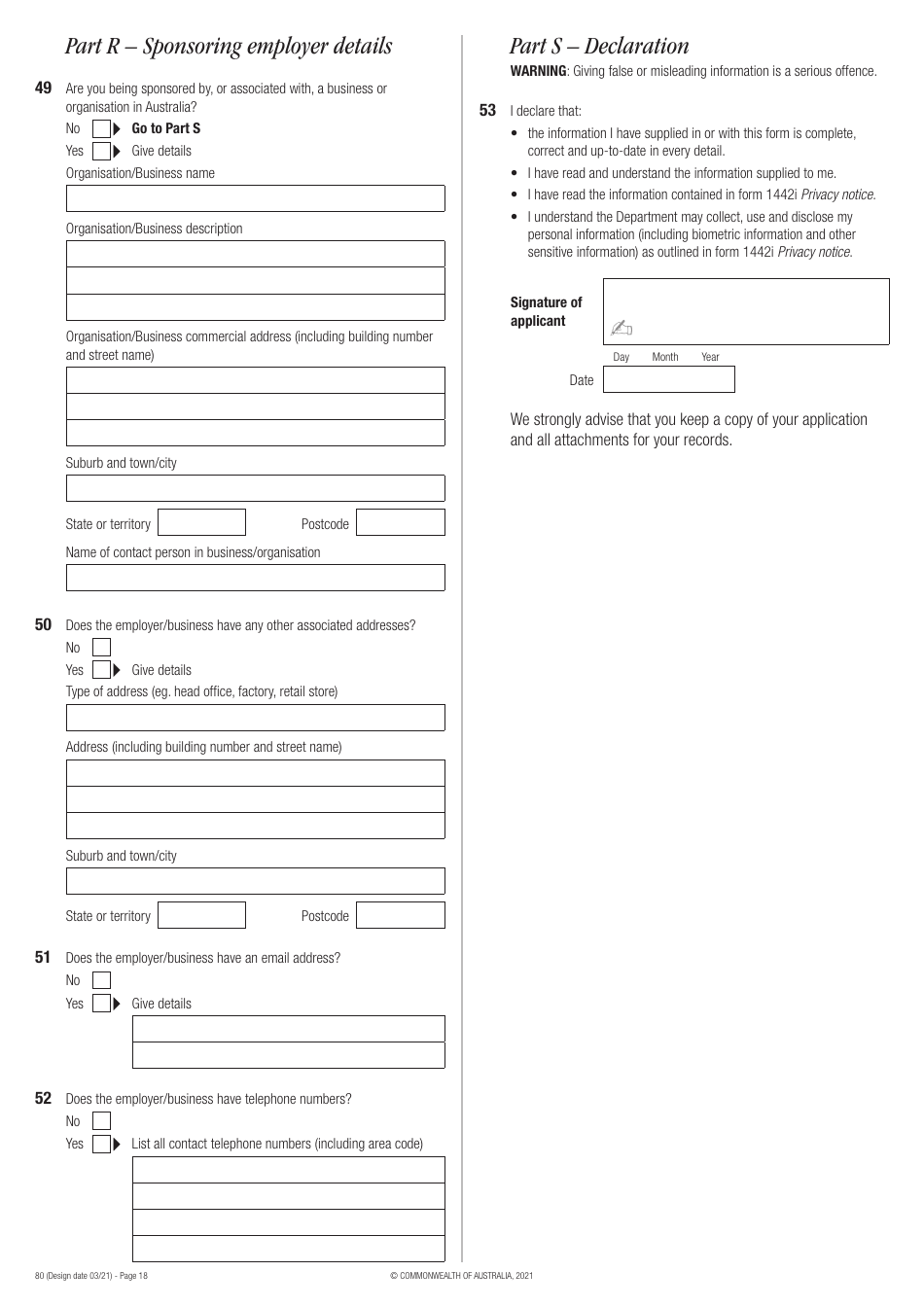 Form 80 - Fill Out, Sign Online And Download Fillable Pdf, Australia 