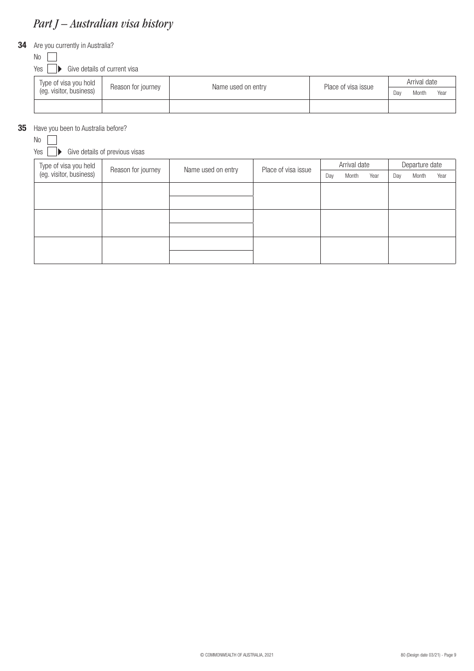 Form 80 Personal Particulars for Assessment Including Character Assessment - Australia, Page 9