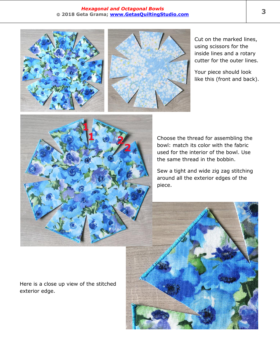 Hexagonal and Octagonal Bowl Sewing Pattern Templates, Page 3
