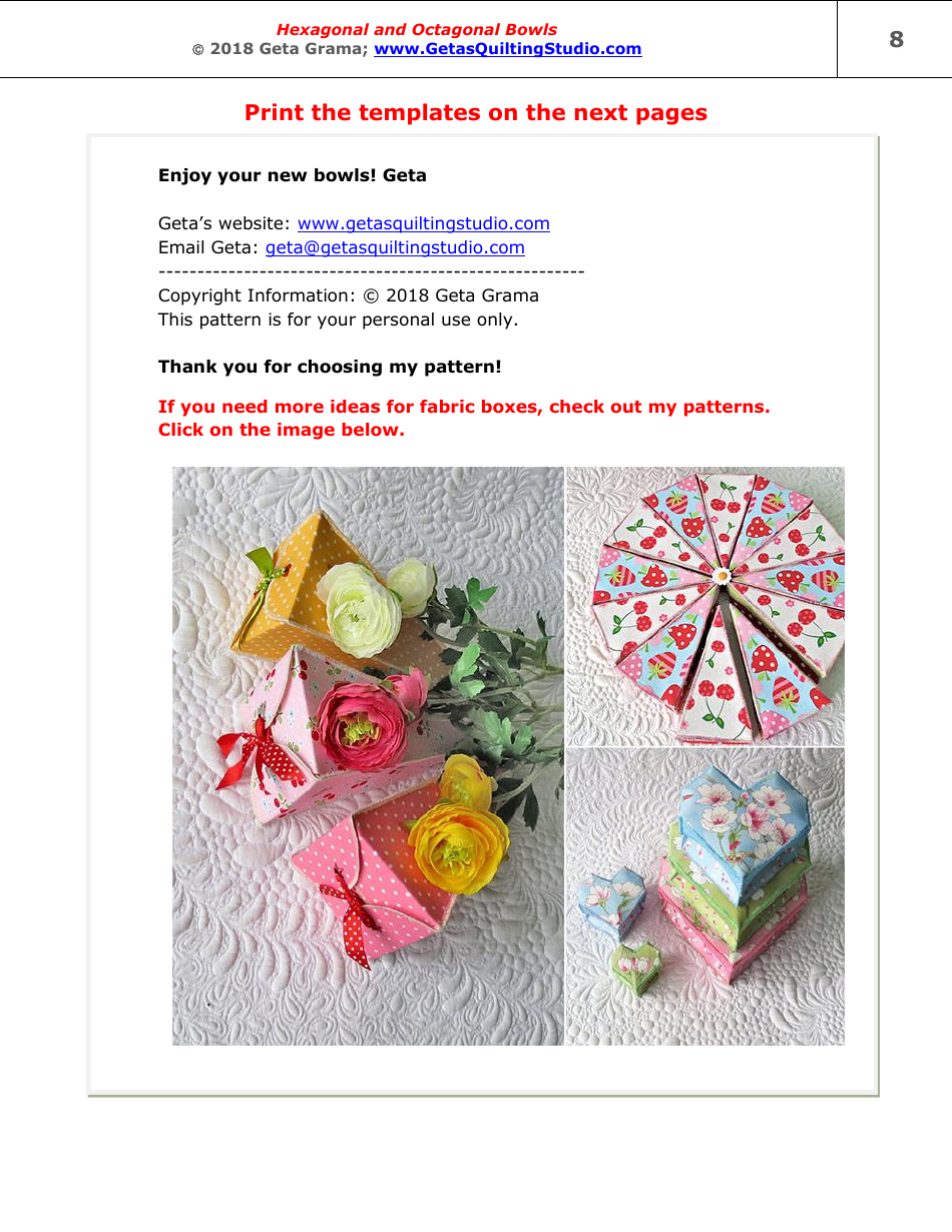 Hexagonal and Octagonal Bowl Sewing Pattern Templates, Page 8