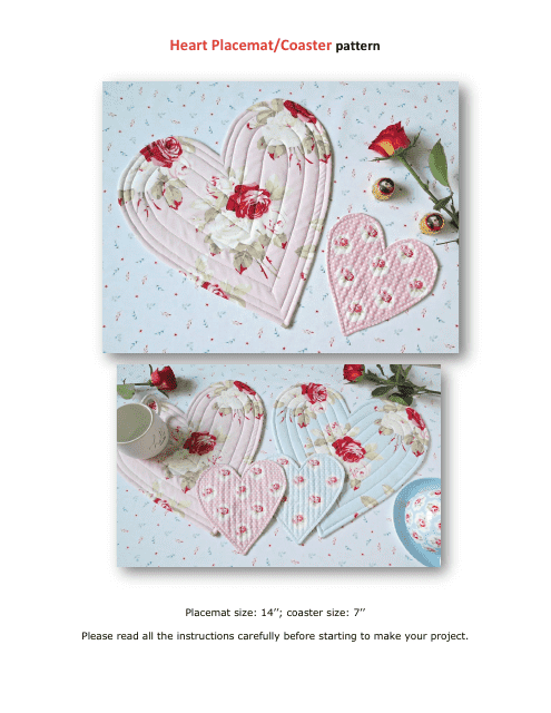 Heart Placemat/Coaster Sewing Pattern Templates - Preview Image