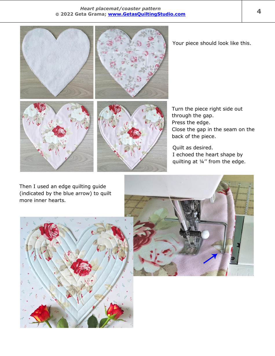 Heart Placemat / Coaster Sewing Pattern Templates, Page 4