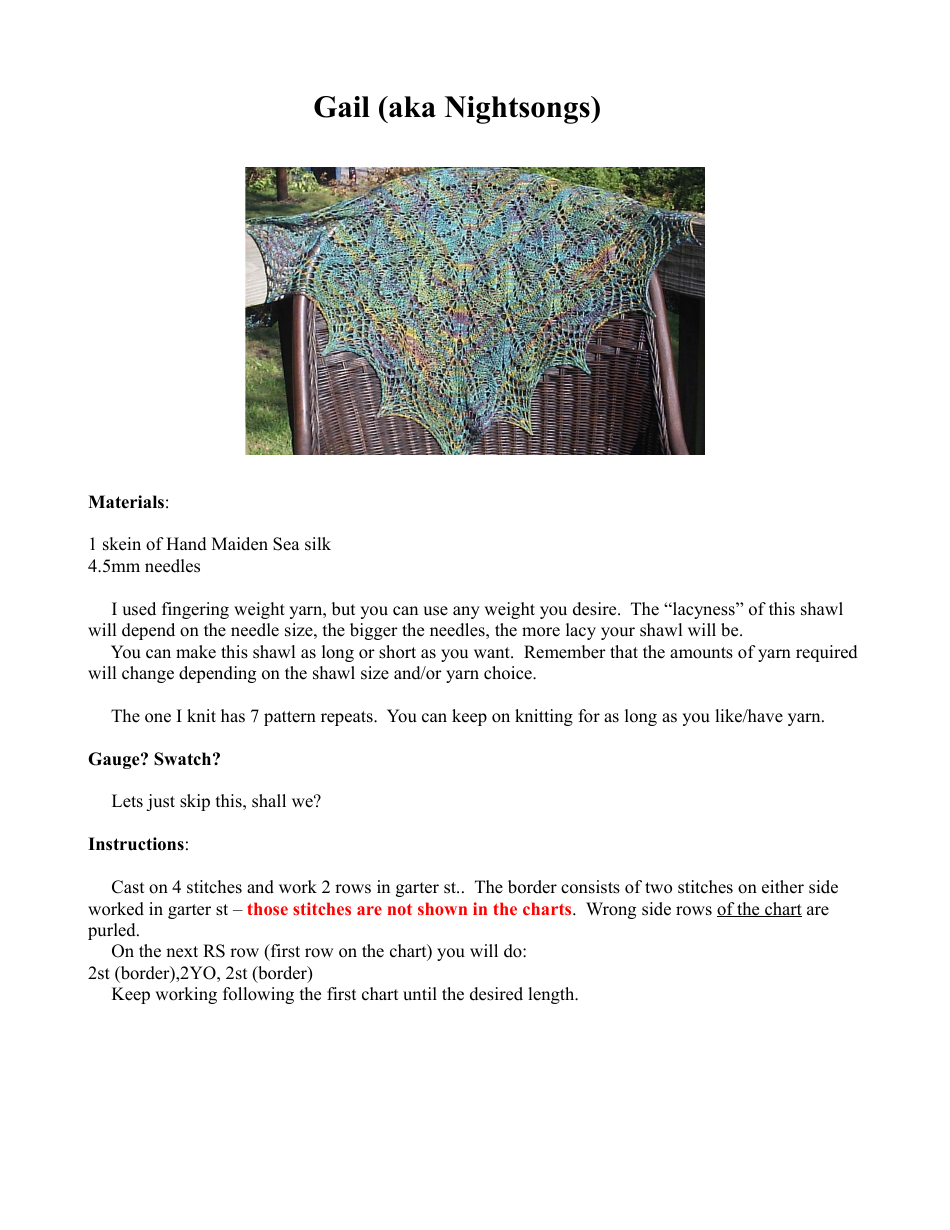 Gail Shawl Knitting Pattern Image Preview – TemplateRoller