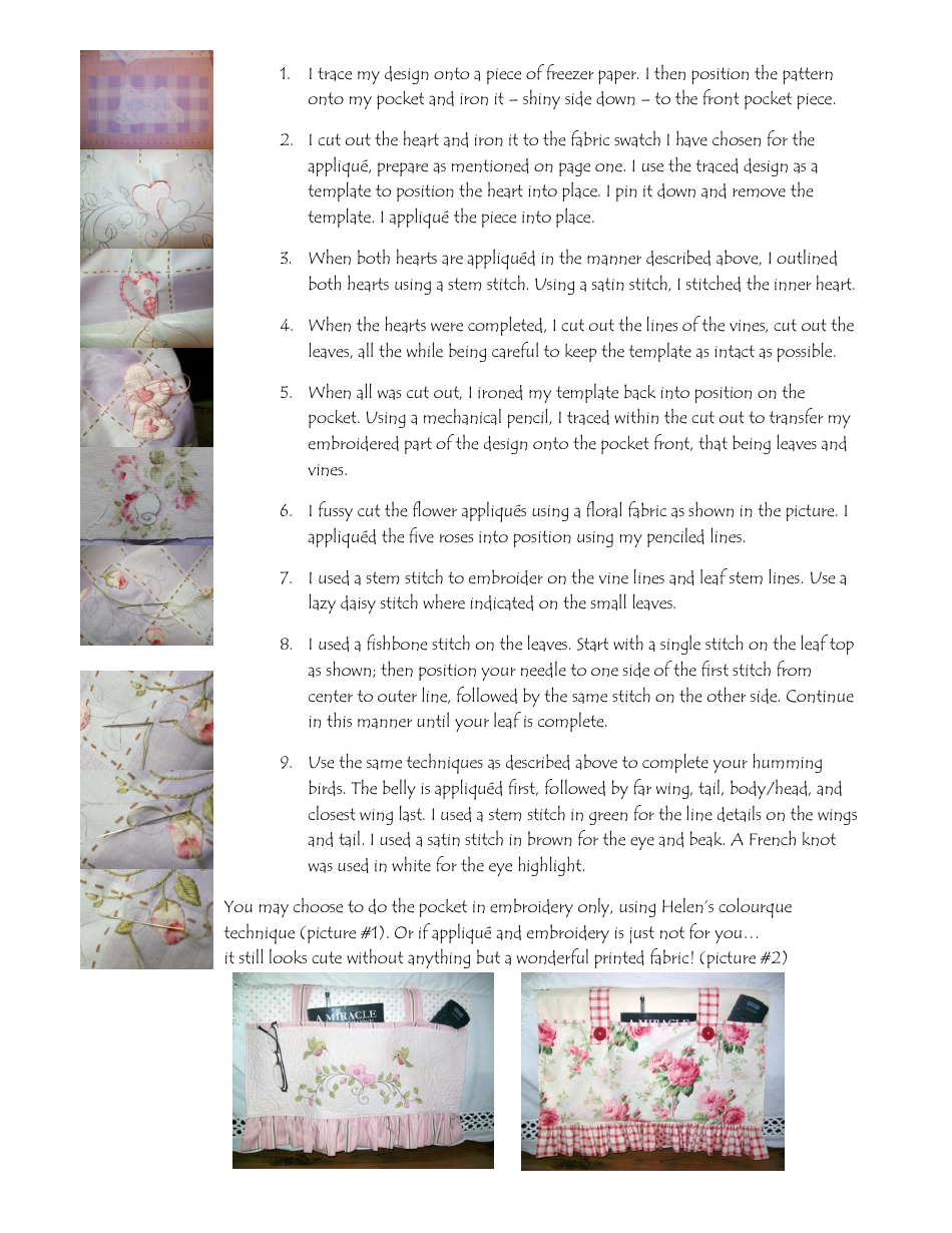 Charming Bed Pocket Applique / Embroidery Pattern Template, Page 2