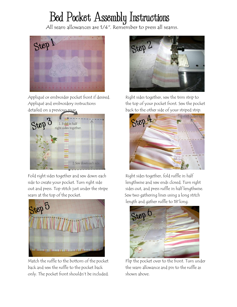 Charming Bed Pocket Applique / Embroidery Pattern Template, Page 3