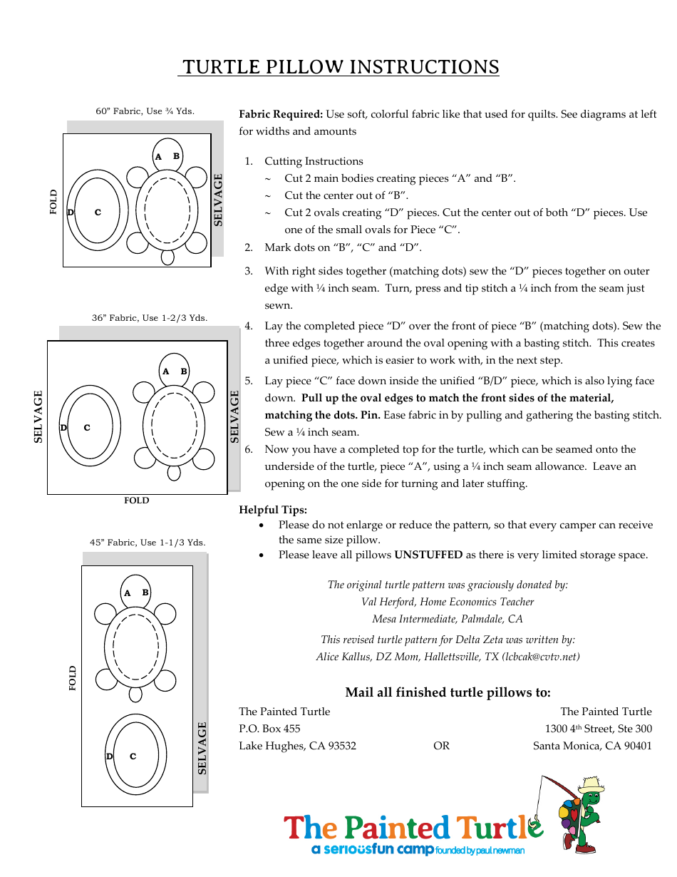 Turtle Pillow Sewing Pattern Templates Preview