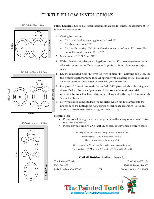 Turtle Pillow Sewing Pattern Templates