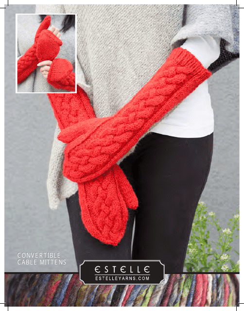Convertible Cable Mittens Knitting Pattern Image Preview