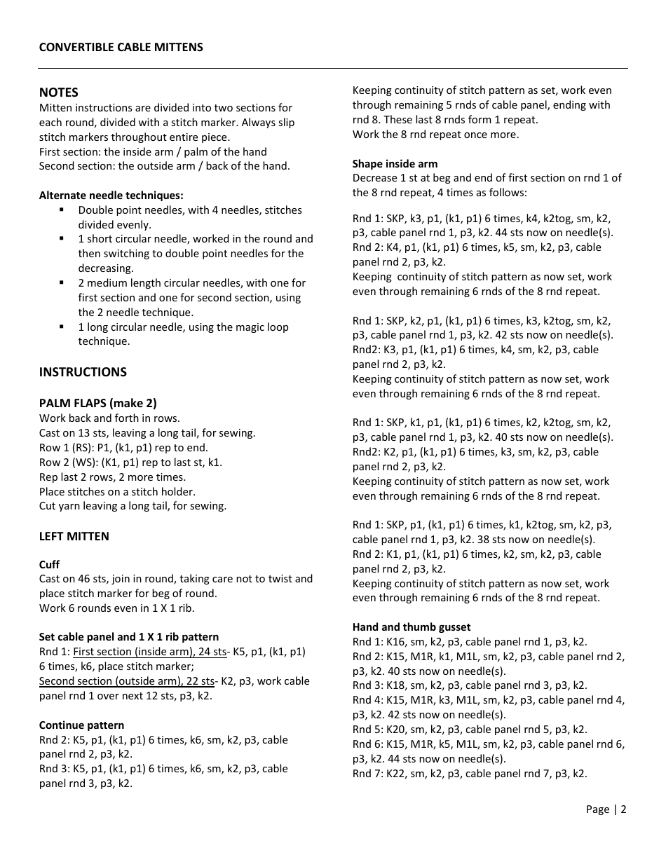 Convertible Cable Mittens Knitting Pattern, Page 3