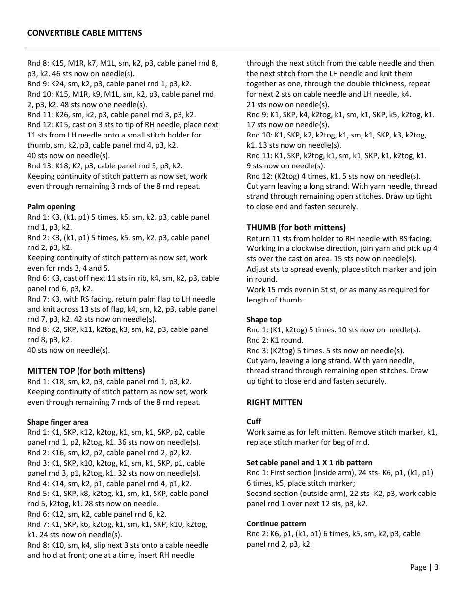 Convertible Cable Mittens Knitting Pattern, Page 4