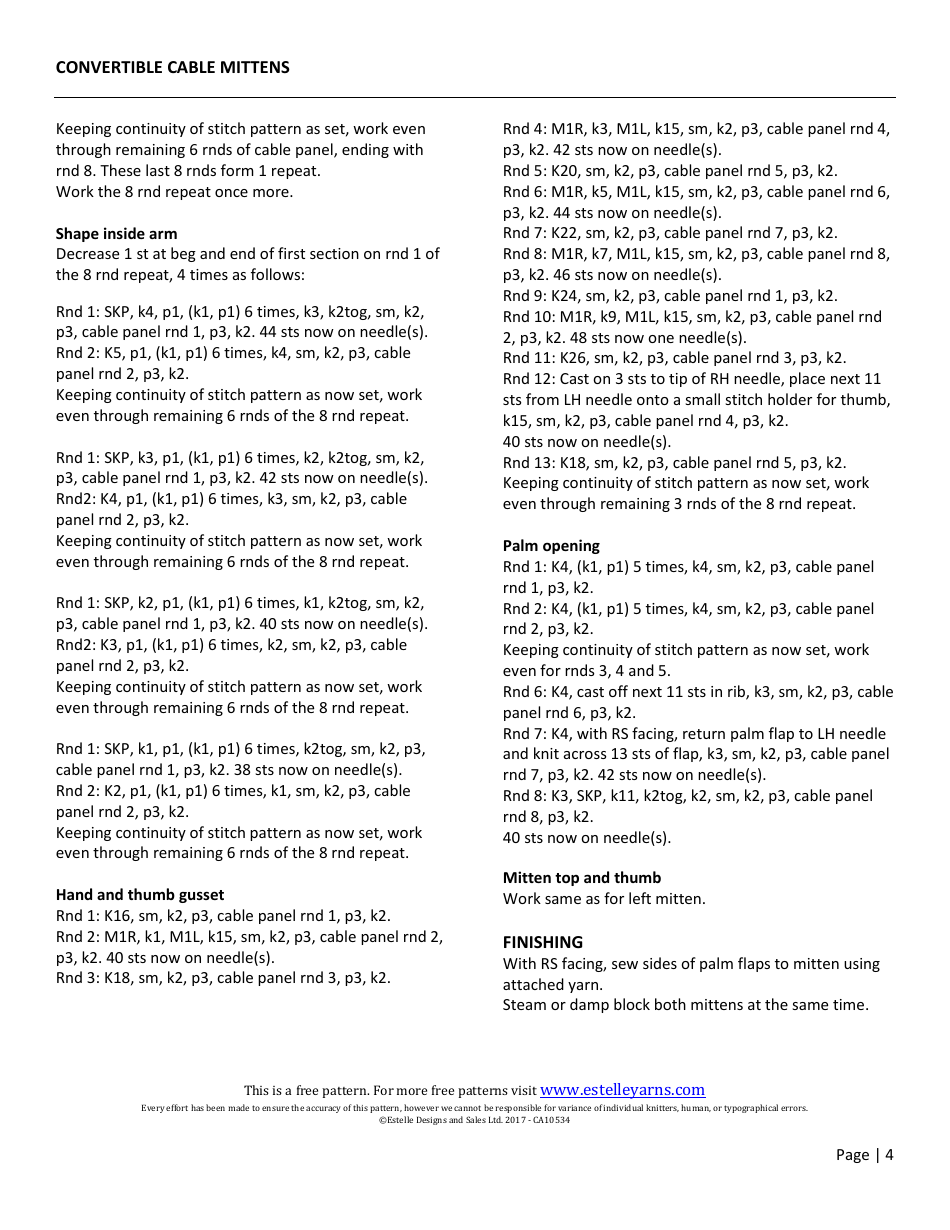 Convertible Cable Mittens Knitting Pattern, Page 5