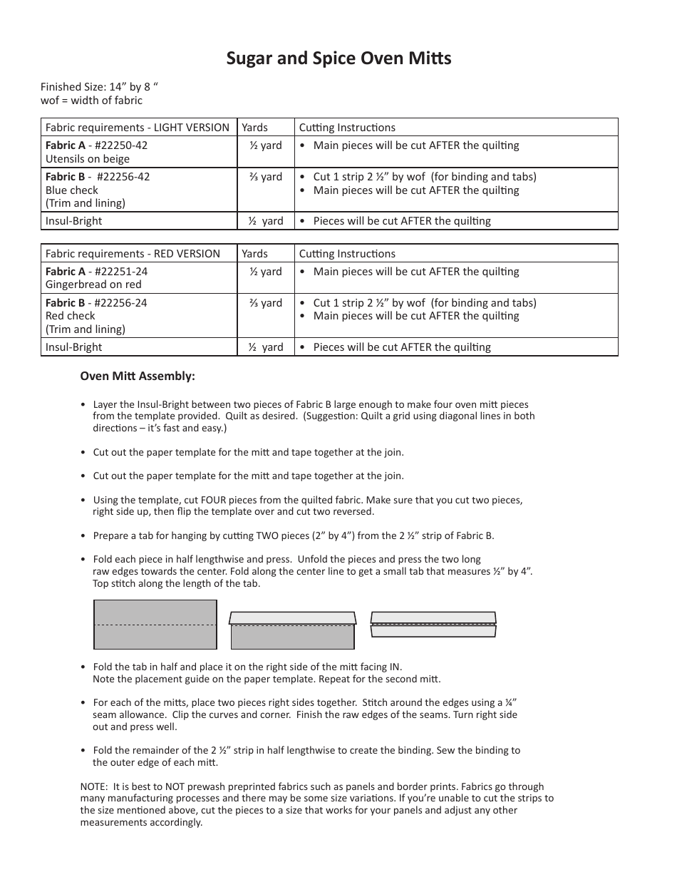 Sugar and Spice Oven Mitts Sewing Pattern Templates, Page 2