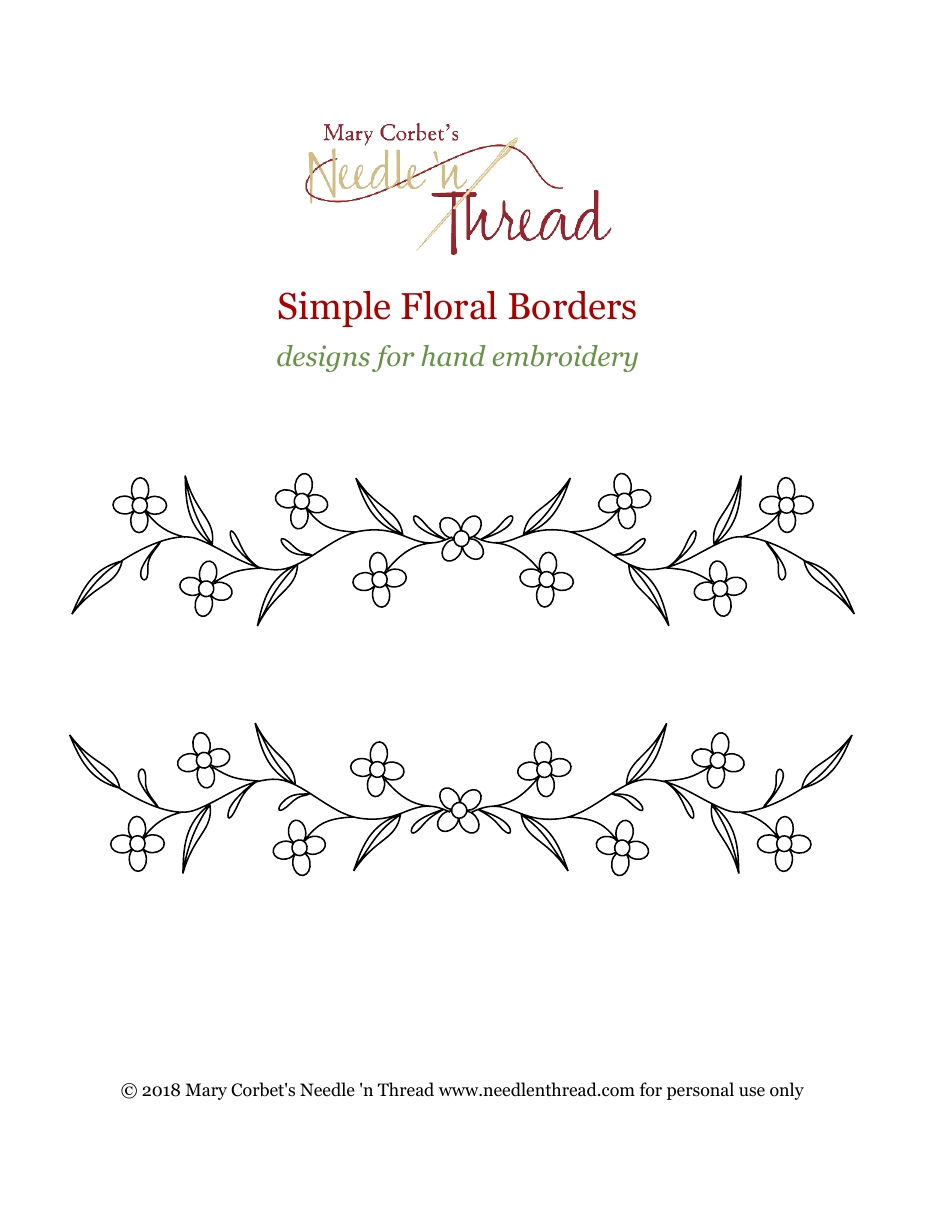 Simple Floral Borders Embroidery Pattern Template, Page 1