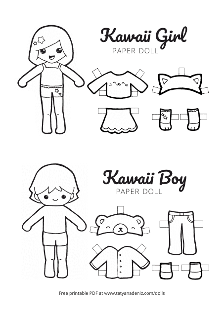Kawaii Boy and Girl Paper Doll Templates Download Pdf