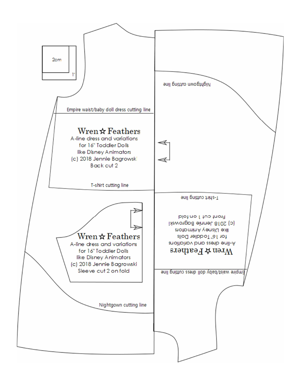 16 Toddler Doll Dress Sewing Pattern Template, Page 3