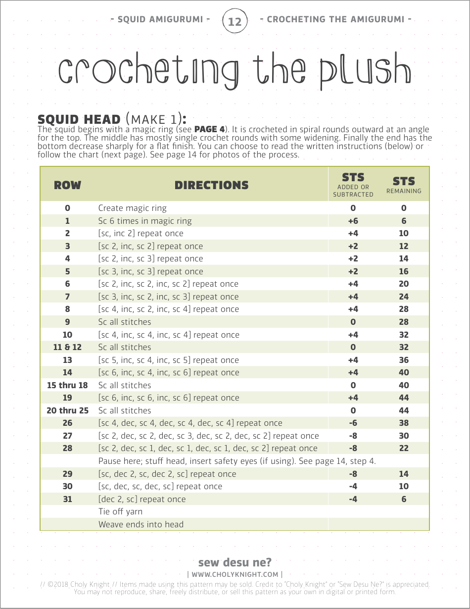 Squid Amigurumi Crochet Pattern Templates, Page 12