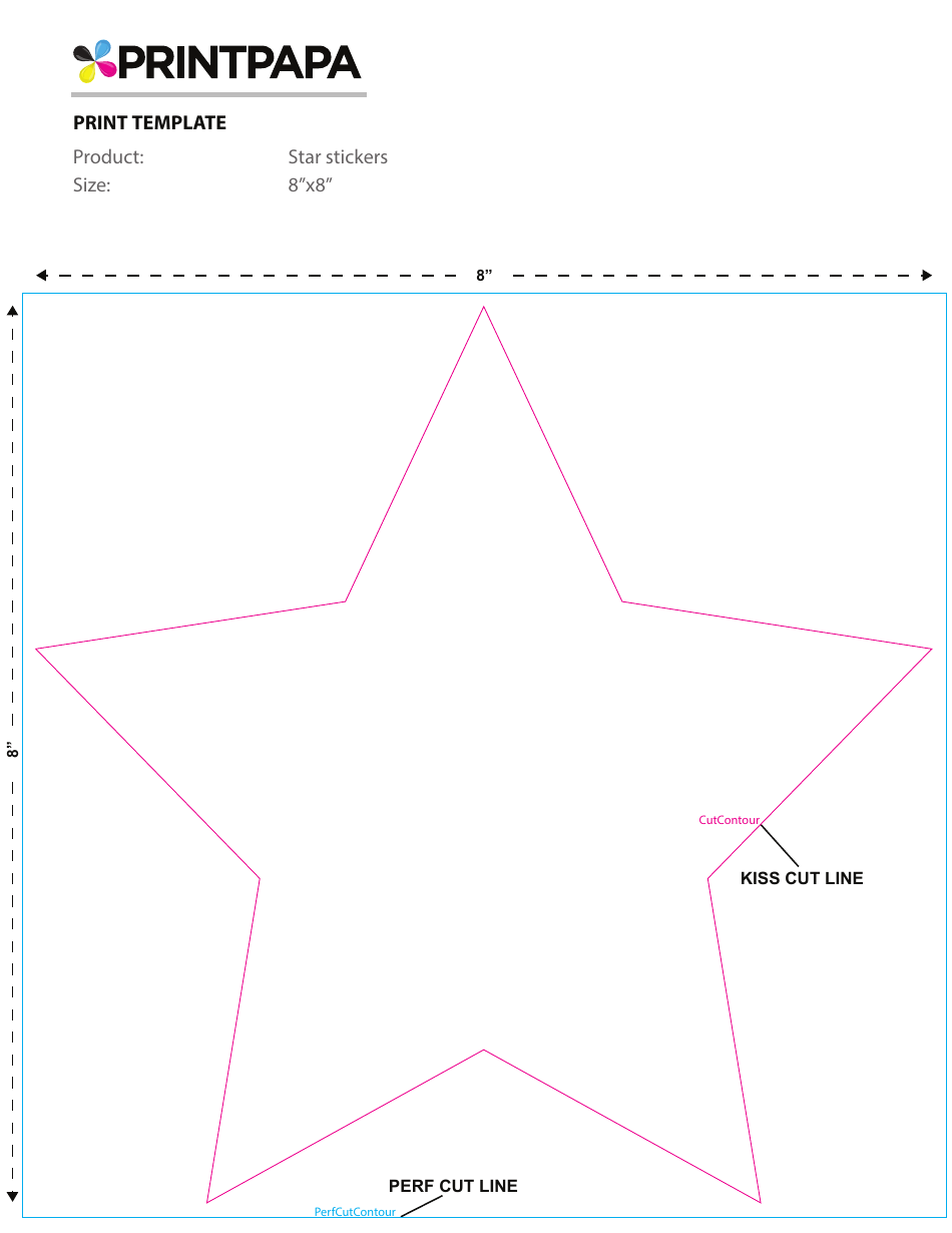 8x8 Star Sticker Template, Page 1