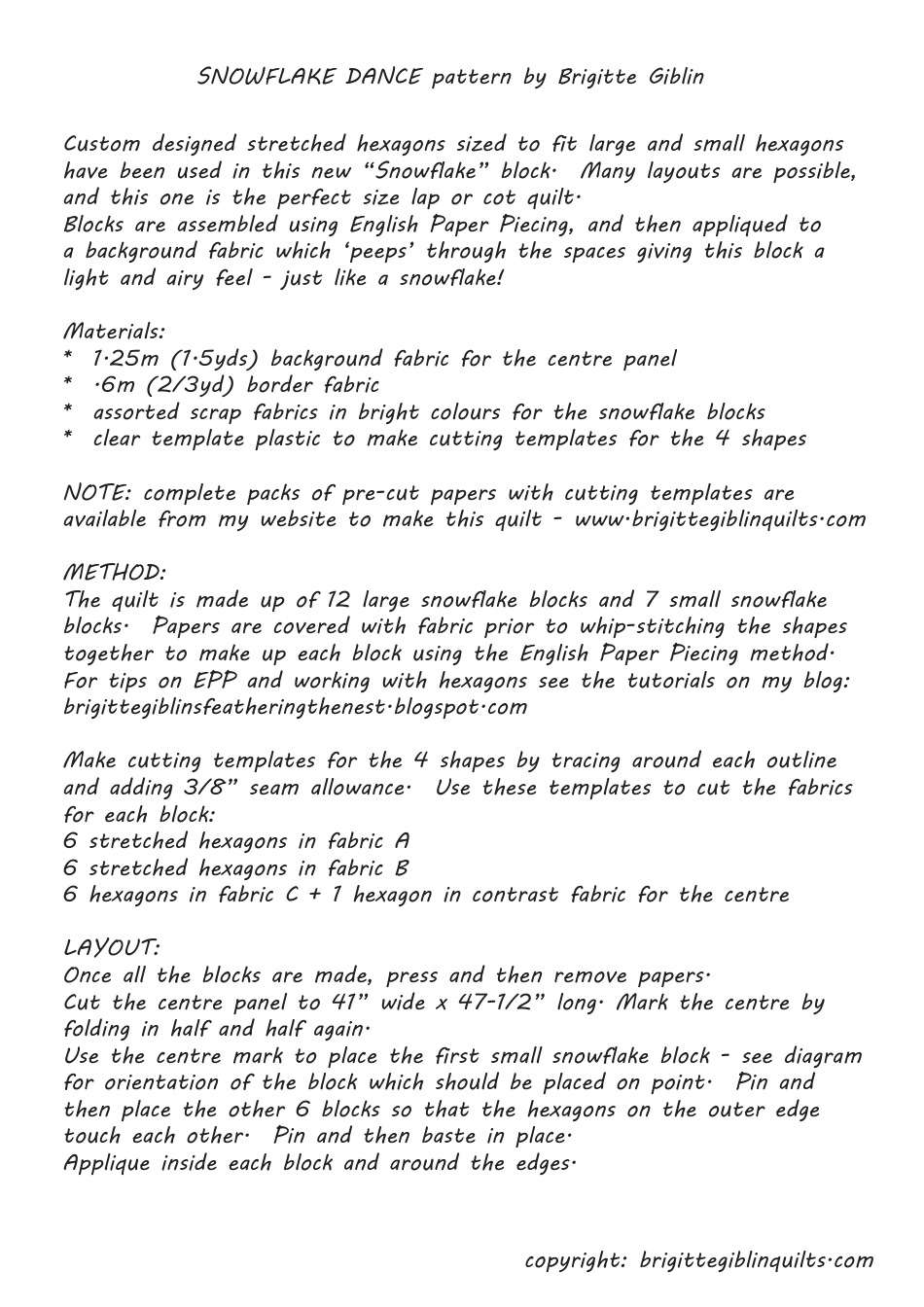 Snowflake Dance Quilt Pattern Templates, Page 3