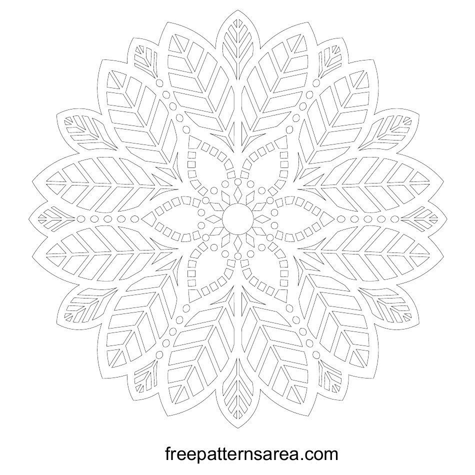 Leaf Mandala Ornament Pattern Template, Page 1
