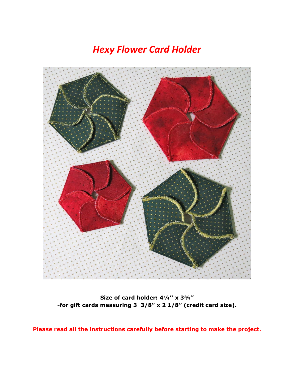 Hexy Flower Card Holder Sewing Pattern Template Download Printable PDF