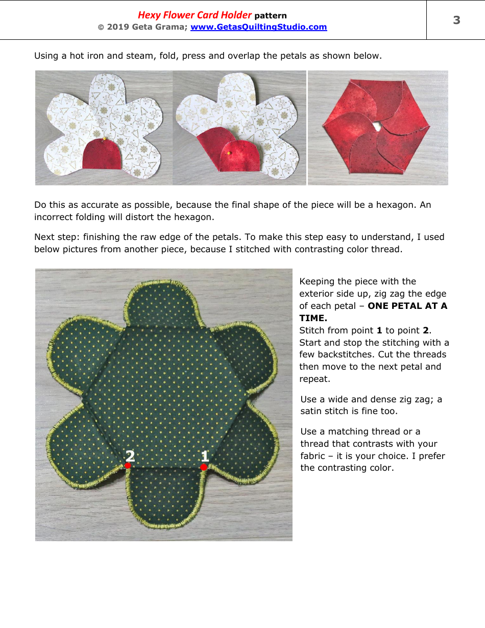 Hexy Flower Card Holder Sewing Pattern Template, Page 3