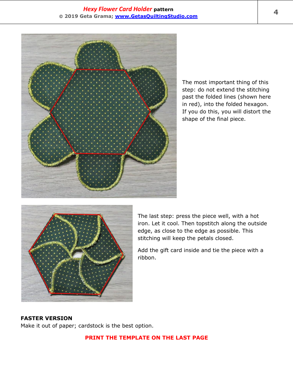Hexy Flower Card Holder Sewing Pattern Template, Page 4