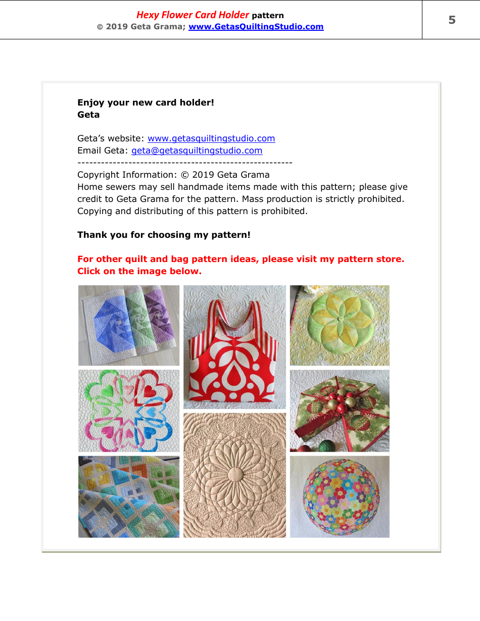 Hexy Flower Card Holder Sewing Pattern Template, Page 5