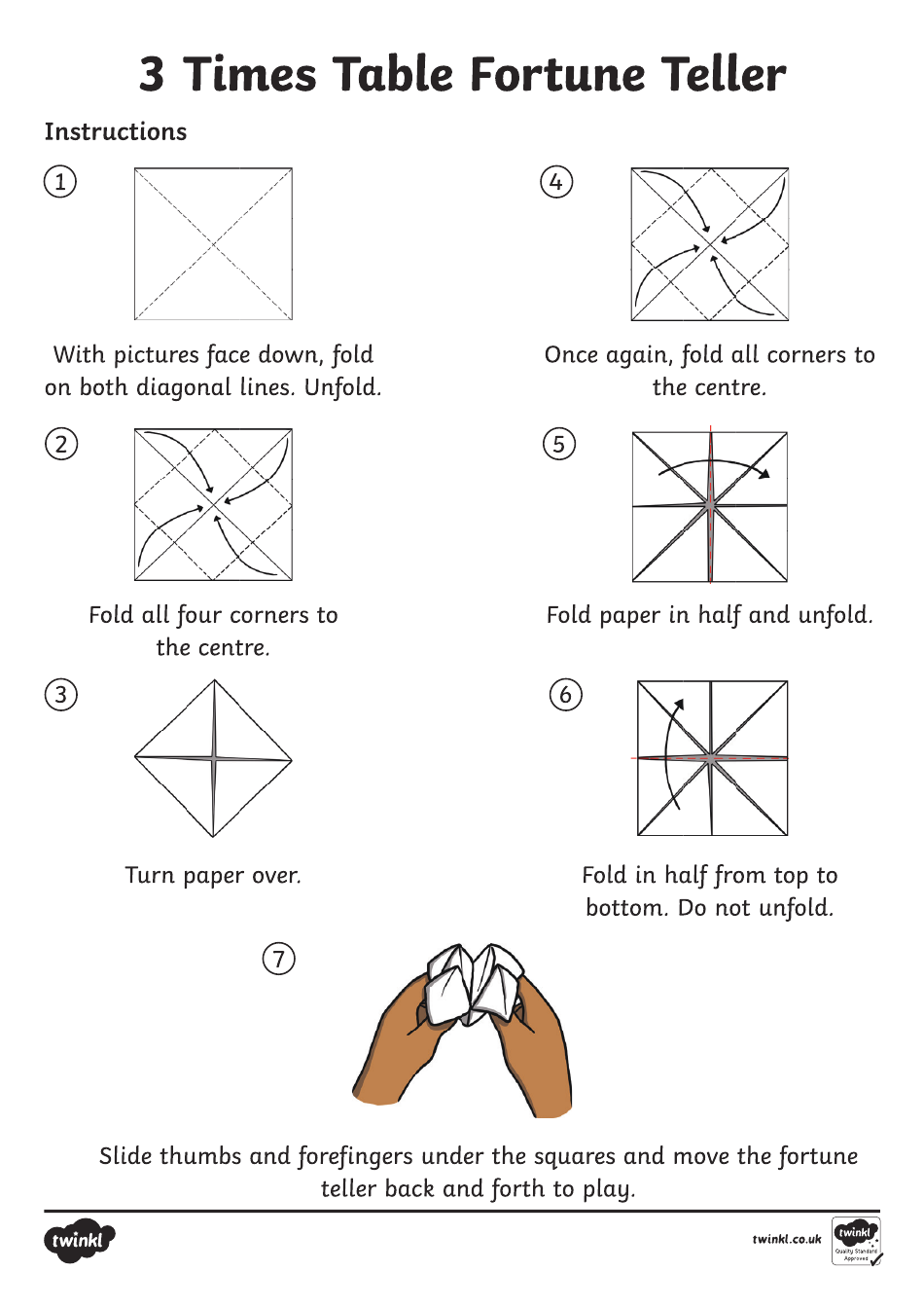 3 Times Table Fortune Teller Template, Page 1