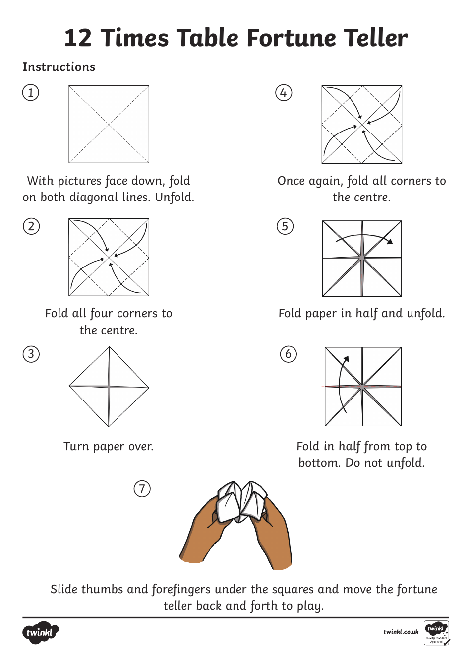 12 Times Table Fortune Teller Template - Fun and interactive math resource for learning multiplication.