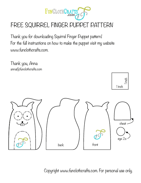Squirrel Finger Puppet Pattern Template