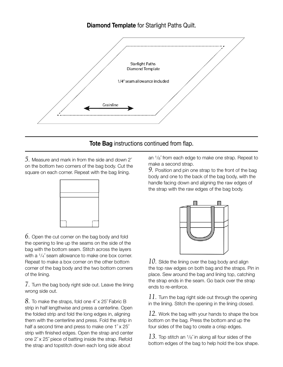 Starlight Paths Tote Bag Quilt Pattern Template, Page 5